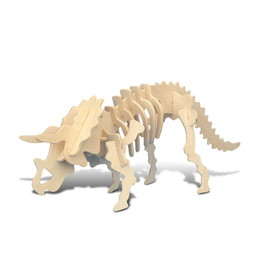 Puzzled 3D Puzzle Triceratops Dinosaur Wood Craft Construction Model Kit Fun & Educational DIY Wooden Toy Assemble Dino Model Unfinished Craft Hobby Puzzle to Build & Paint for Decoration 17pc Pack