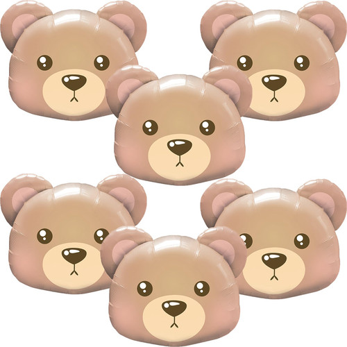 6Pcs Bear Balloons Bear Head Foil Balloons Animal Helium Balloons Balloons for Jungle Safari Woodland Theme Animal Birthday Baby Shower Valentine's Party Decoration Supplies