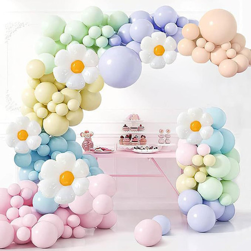 Dolleme 133Pcs Daisy Balloon Garland Arch Kit, White Daisy Flower Macaron Pastel Balloons Garland, Baby Shower, Daisy Wedding Girls Birthday Party Balloon, Arch Pastel Boho Balloon Garland Kit
