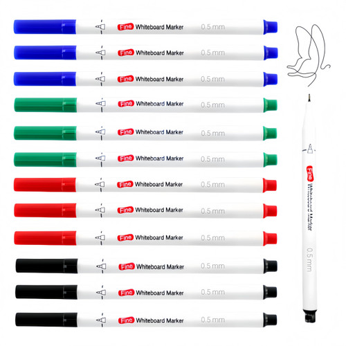 coojsoo Extreme Fine Tip Dry Erase Marker 0.5mm, Whiteboard Marker (12 Color)