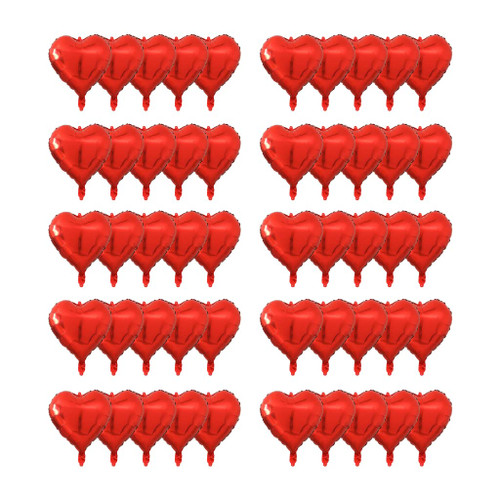 50 Pcs 10 inch Red Heart-Shaped Balloons Foil Mylar Balloons with Balloons Glue Dots for Birthday Wedding Engagement Valentine's Day Decoration Party Supplies