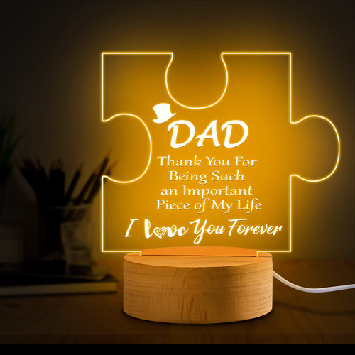 Coldbling Gifts for Dad Father's Day Birthday Gifts from Daughter Son, Acrylic Engraved Night Light Gifts for Dad, Men, Unique Night Lamp Dad Present for Christmas, Wooden Base