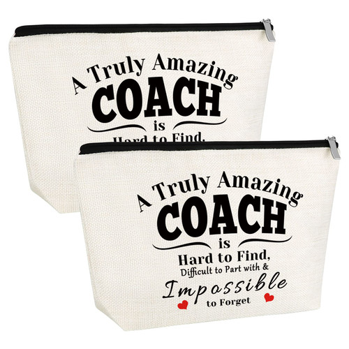 2PCS Best Coach Ever Gifts for Soccer Coach Gifts for Teacher Makeup Bag Thank You Hockey Soccer Softball Baseball Basketball Volleyball Swim Dive Gym Coach Gift Cosmetic Bag End of Season Gift