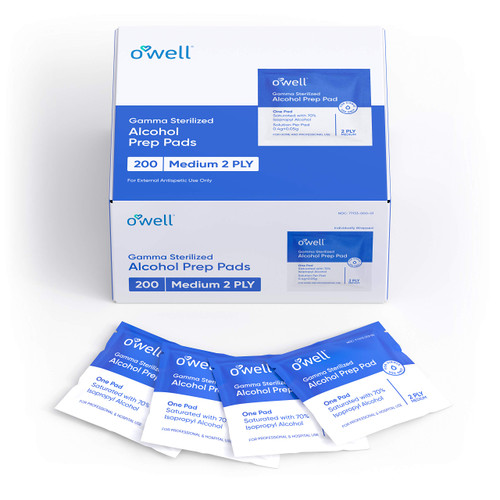 OWell Alcohol Wipes, 200 Count | Medical & Professional Sterile Alcohol Prep Pads | Individually Wrapped 2-Ply Antiseptic Alcohol Pads Great for First Aid Kits & Personal Use OWell Alcohol Wipes, 200 Count | Medical & Professional Sterile Alcohol Prep Pads | Individually Wrapped 2-Ply Antiseptic Alcohol Pads Great for First Aid Kits & Personal Use