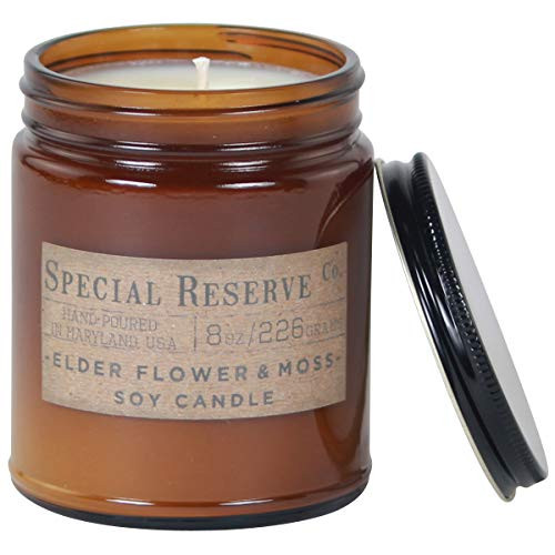 Special Reserve Candles Elderflower & Moss Scented Soy Wax Candle - Rustic Amber Jar with Lid - 8 oz. Special Reserve Candles Elderflower & Moss Scented Soy Wax Candle - Rustic Amber Jar with Lid - 8 oz.