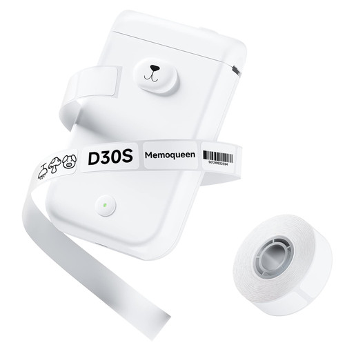 Memoqueen Label Maker Machine with Tape, D30S Portable Bluetooth Label Printer for Storage, Barcode, Mailing, Office, Home, Organizing, Sticker Maker Mini Label Makers with Multiple Templates,White