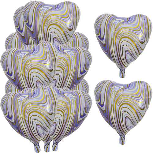 25 Pcs Marble Purple Heart Balloons 18in Foil Heart Shaped 18 Inch Balloons Helium Mylar Balloons Foil Balloon Decoration for Women Valentine's Day Birthday Wedding Proposal Bridal Party Decor