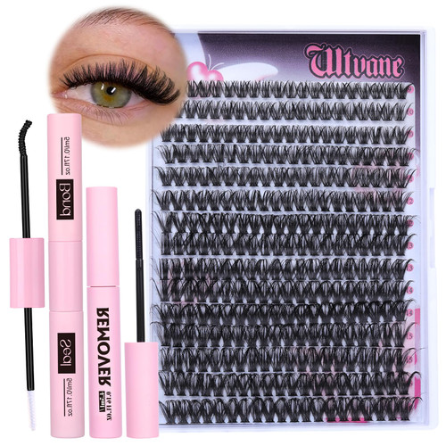 Lash Extension Kit 300PCS Lash Clusters Kit 50D Individual Lashes 9-16MM Cluster Eyelash Extensions Kit D Curl Eyelash Extension Kit with Bond and Seal and Lash Remover by wtvane (Kit-50D-9-16MIX)