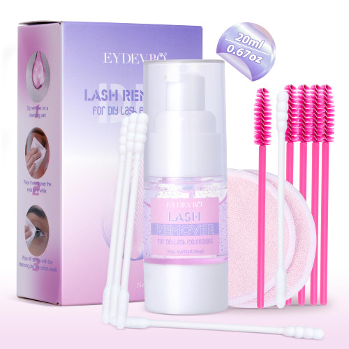 Eyelash Extension Remover Lash Remover for Lash Clusters, with Lash Brushes & Cotton Combs & Pads, Eyelash Glue Remover Quick Dissolves Lash Adhesive Remover 20ML Gentle Formula by EYDEVRO