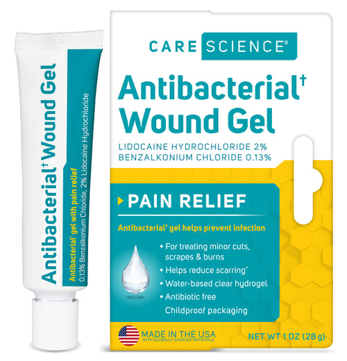 Care Science Wound Gel Pain Relief Hydrogel, 1 oz | with Lidocaine, Germ Shield Healing Treatment, Reduces Scarring, Prevents Infection for Cuts, Scrapes & Burns, First Aid