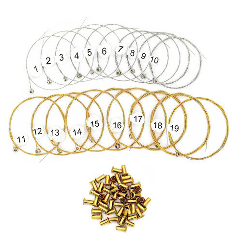 Mulucky Lyre Harp a Set of 19 Lyre Harp Strings Replacement Metal String with 50 pcs gold Brass Hollow Rivets Set for 19 String Lyre Harp - 19 Lyre Harp Strings