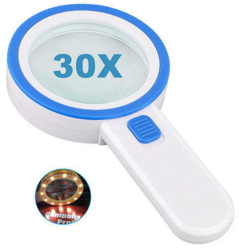 Magnifying Glass with 12 LED Lights, 30X Double Glass Lens Handheld Illuminated Magnifier Reading Magnifying Glass with for Seniors Read, Coins, Stamps, Map, Inspection, Macular Degeneration (Blue)