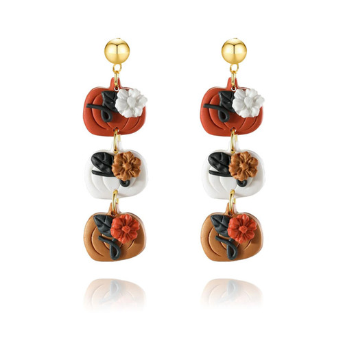 Halloween Clay Pumpkin Ghost Drop Earrings Handmade Cute Fun Polymer Clay Spooky Ghost Moon Bat Pumpkin Witch Dangle Earrings for Women Girl Halloween Costume Jewelry (Pumpkin)