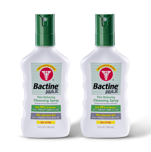 Bactine MAX First Aid Spray - Pain Relief Cleansing Spray with 4% Lidocaine - Numbing Lidocaine Spray Kills 99.9% of Germs - Pain + Itch Relief for Minor Cuts, Burns & Bug Bites - 5 oz, 2 Pack