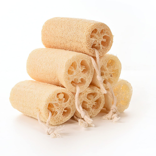 Natural Loofah Exfoliating Body Sponge (6 Pack Half Size Loofah with Strap),Made with Eco-Friendly and Biodegradable Shower Luffa Sponge