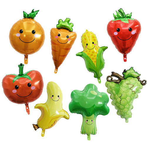 AnnoDeel 8pcs Fruit Vegetable Foil Balloons, 30inch Adorable Fruit Balloons Strawberry Grapes Orange Carrot Broccoli Tomato Banana Corn Balloon for Fruit Theme Party Baby Shower Decoration
