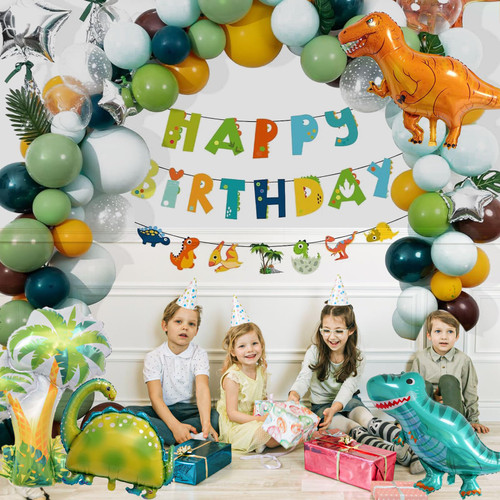 Dinosaur Balloons Arch Garland Kit, Sage Green Latex and Dino Foil Balloons Happy Birthday Balloon for Jungle Safari Birthday Wedding Party Decorations Baby Shower Kids Boys