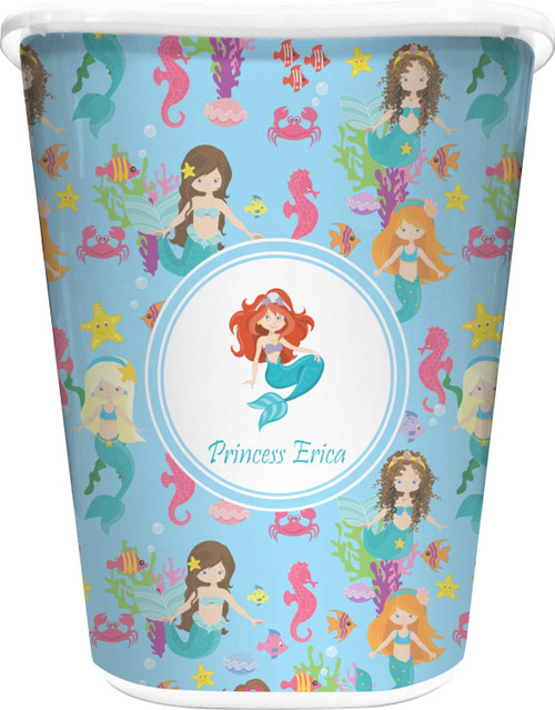 RNK Shops Personalized Mermaids Waste Basket - Single Sided (White)