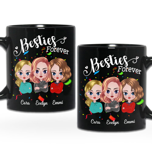 WHIDOBE Personalized Friends Sisters Besties Coffee Mug (3 Women) Custom 11oz 15oz Mug with Avatars, Customized Mug for Friend Women, Mug for Women, Bestie Gift, Best Friend Cup, Friendship Teacup