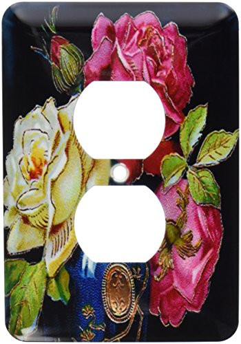 3dRose lsp_6425_6 Vintage Roses in Vase 2 Plug Outlet Cover, Multicolor