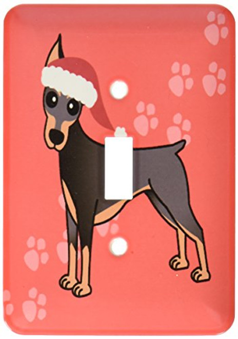 3dRose lsp_40903_1 Cute Doberman Pinscher Black Coat Cartoon Dog Red with Santa Hat Single Toggle Switch