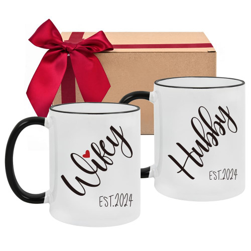 RIJEFUL Hubby & Wifey Est 2024 Mugs, Wedding Gift Set of 2 to Give, Couples Coffee Mug Set, Bride Groom Mug Set, Newlywed Coffee Mugs Gift Set, Mr & Mrs Bridal Shower Gift RIJEFUL Hubby & Wifey Est 2024 Mugs, Wedding Gift Set of 2 to Give, Couples Coffee Mug Set, Bride Groom Mug Set, Newlywed Coffee Mugs Gift Set, Mr & Mrs Bridal Shower Gift
