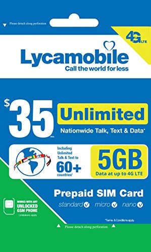 Lycamobile $35 Plan 1st Month Included SIM Card is Triple Cut Unlimited Natl Talk & Text to US and 60+ Countries 6GB Of 4G LTE