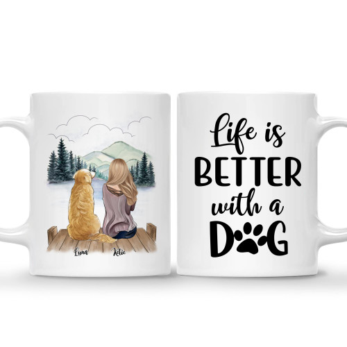 Gossby Personalized Dog Mug - Life is Better with a Dog (Girl - Dog) - 11oz, 15oz Custom Dog Coffee Mug for Dog Lover - White, Two-tone Dog Mom Mug for Women - Personalized Dog Gifts for Dog Lovers