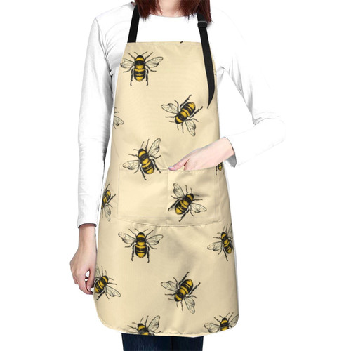 Cute Bees Apron with 2 Pocket Waterproof Adjustable Bee Aprons for Kitchen Baking Gardening Painting