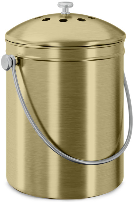 Utopia Kitchen Compost Bin for Kitchen Countertop - 1.3 Gallon Compost Bucket for Kitchen with Lid - Includes 1 Spare Charcoal Filter (Gold)