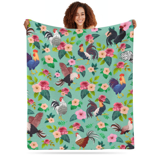 UOER Rooster Blanket for Kid Adult Soft Flannel Plush Throw Blanket for Couch,Sofa,Bed All Season Chicken Farmhouse Home Decor Vintage Rustic Flowers Chicken Blanket Christmas Birthday Gifts 50"x40"
