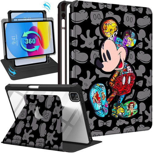 Trendy Fan for iPad Pro 12.9 Case 2022/2021/2020/2018 Case Cute Cartoon Kawaii for Girls Kids Girly Women Design Covers,360 Degree Rotating Folio Stand Pencil Holder for Apple i Pad 12.9 inch,Miqi