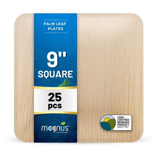 magnus | 9 inch Square Plates 25 pcs | Disposable Plates for Party | Like Bamboo plates | Palm leaf Plates for Dinner & Serveware | Compostable Plates | Picnic Party Plates better than Paper Plates