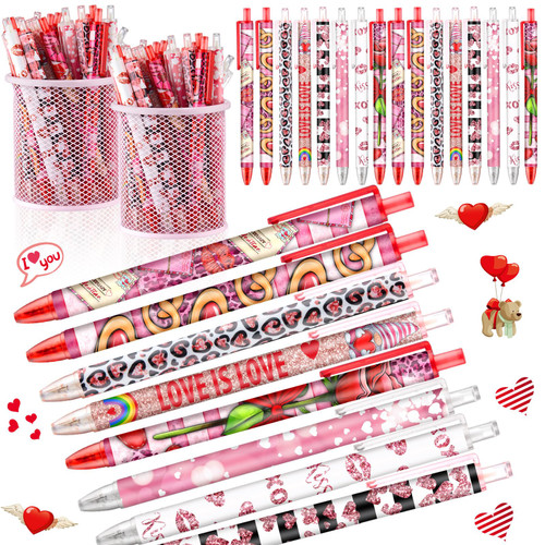 Leinuosen 72 Pcs Valentine's Day Ballpoint Pen Valentine's Day Pens Bulk Black Ink Pens Heart Pens Wedding Pens for School Office Supplies Valentine's Day Wedding Party Supplies