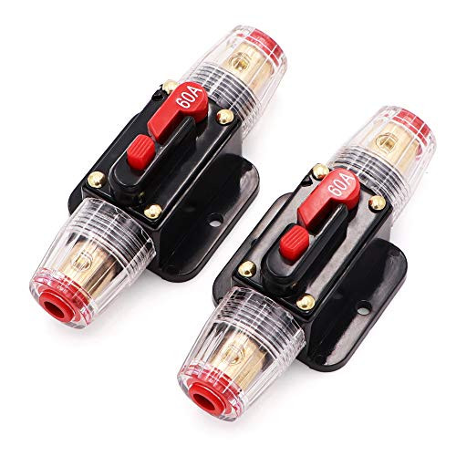 60A Audio Inline Circuit Breaker Reset Fuse PowMr Reset Fuse Holder 60 amp with Manual Reset for 12V-24V DC Car Audio, Stereo Switch and Solar Inverter System (2 Pack)