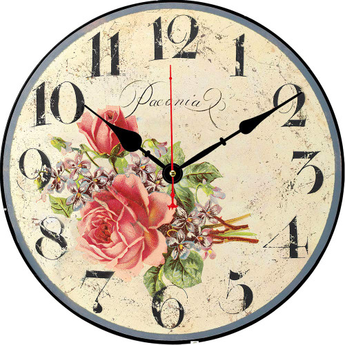 BERYART 10 Inch Silent Non-Ticking Wall Clock, Wooden Flowers Design Wall Clocks, Battery Operated Vintage Wall Clock for Kitchen, Living Room, Bedroom, Dining Room, Office and School