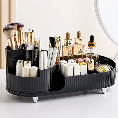 ALEXPRE Rotating Makeup Organizer for Vanity, Large Capacity Skincare Organizers with Makeup Brush Holder, Perfume Cosmetic Organizer, Bathroom Countertop Organizer, Lotions Display Cases (Black) ALEXPRE Rotating Makeup Organizer for Vanity, Large Capacity Skincare Organizers with Makeup Brush Holder, Perfume Cosmetic Organizer, Bathroom Countertop Organizer, Lotions Display Cases (Black)