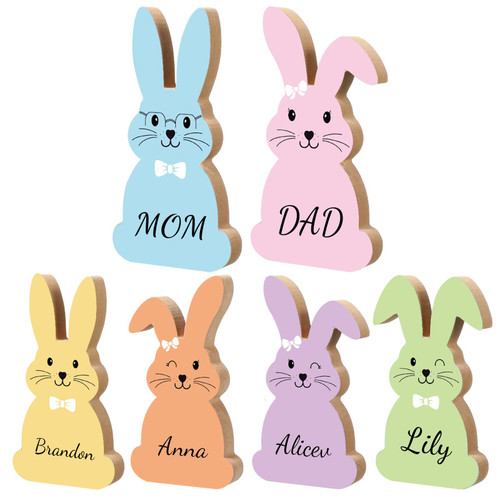 6 Pcs Easter Bunny Table Wooden Signs Decorations Easter Spring Tiered Tray Set Centerpieces Rabbit Bunny Shape Tabletop Decor with 3 Meter Jute Rope for Farmhouse Home Office