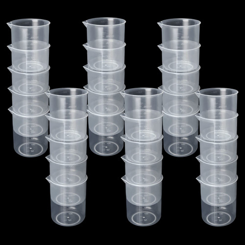 30pcs 250ML Plastic Graduated Measuring Beaker Set, Clear Liquid Measuring Mixing Cups for Epoxy Resin, Liquid Container Beakers for Resin Epoxy Paint Food, Lab Use, Raised Graduations, Tapered Spout