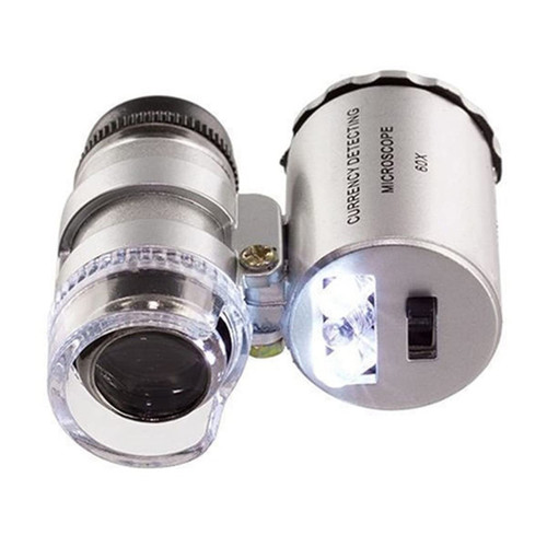 Microscope Accessories Kit Mini 60X Magnifier Microscope Jeweler Loupe with LED Light Microscope Slides