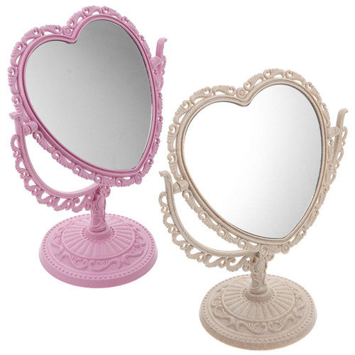 Gogogmee 2pcs Rotating Vanity Mirror Vintage Mirror Bedroom Mirror Decor Heart Shaped Mirror Heart Mirror Dresser Mirror Small Vanity Mirror Dresser Decoration Glass Cosmetic Delicate Girl