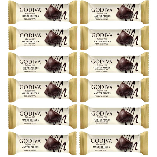 GODIVA MASTERPIECE DARK CHOCOLATE GANACHE HEART VALENTINE'S DAY 1 OZ BARS 12 COUNT