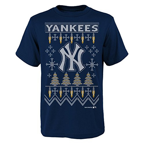 MLB Youth Boys 8-20 Yankees Light the Tree Short Sleeve Tee, L(14-16), Navy