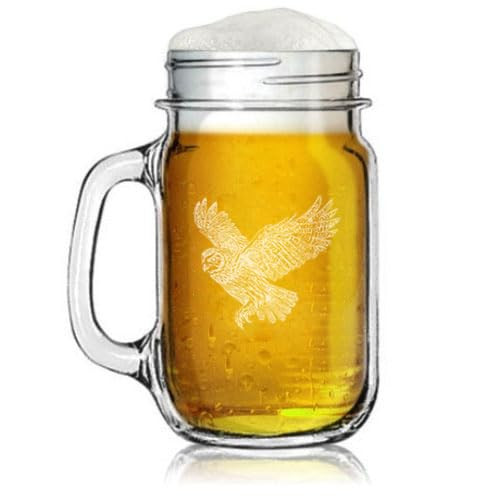 16oz Mason Jar Glass Mug w/Handle Gift Owl Flying