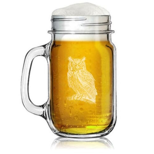 16oz Mason Jar Glass Mug w/Handle Gift Owl