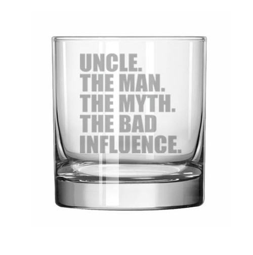 11 oz Rocks Whiskey Old Fashioned Glass Gift Uncle The Man The Myth The Bad Influence Funny For Uncle