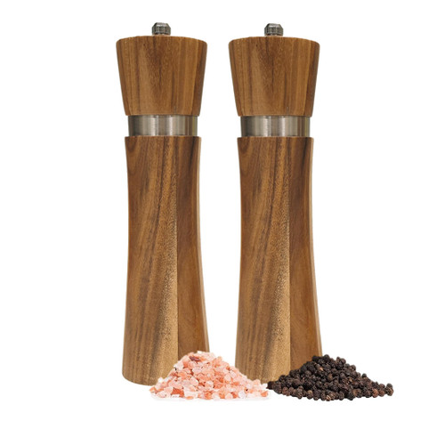 Acacia Wood Salt and Pepper Grinder Set,Acacia Wood Pepper Mill with Ceramic Core,Wooden Salt and Pepper Set,2 Pack Salt and Pepper Grinder Set,Pepper Grinder with Adjustable Coarseness,8 Inches