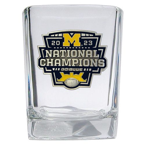 Heritage Pewter Michigan Wolverines 2023 CFP National Champions Square Shot Glass | Hand-Sculpted 1.5 Ounce Shot Glass | Intricately Crafted Metal Pewter Alma Mater Inlay