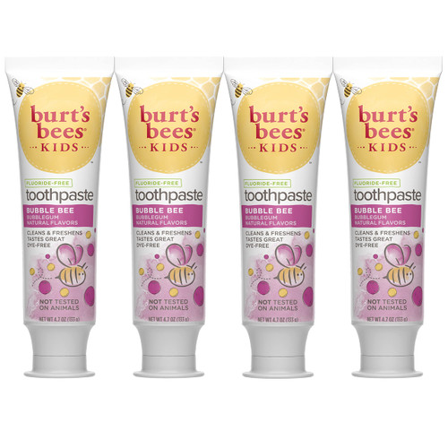 Burt's Bees Kids Toothpaste, Natural Flavor, Fluoride Free, Bubble Bee, 4.7 oz, Pack of 4
