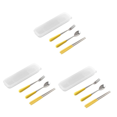 Ciieeo 3pcs Travel Kit Camping Dishes Utensils Tableware Chopsticks Spoons Fork Ceramic Dishes Camping Cutlery Flatware Dinner Service Tableware Three Piece Suit Student Stainless Steel